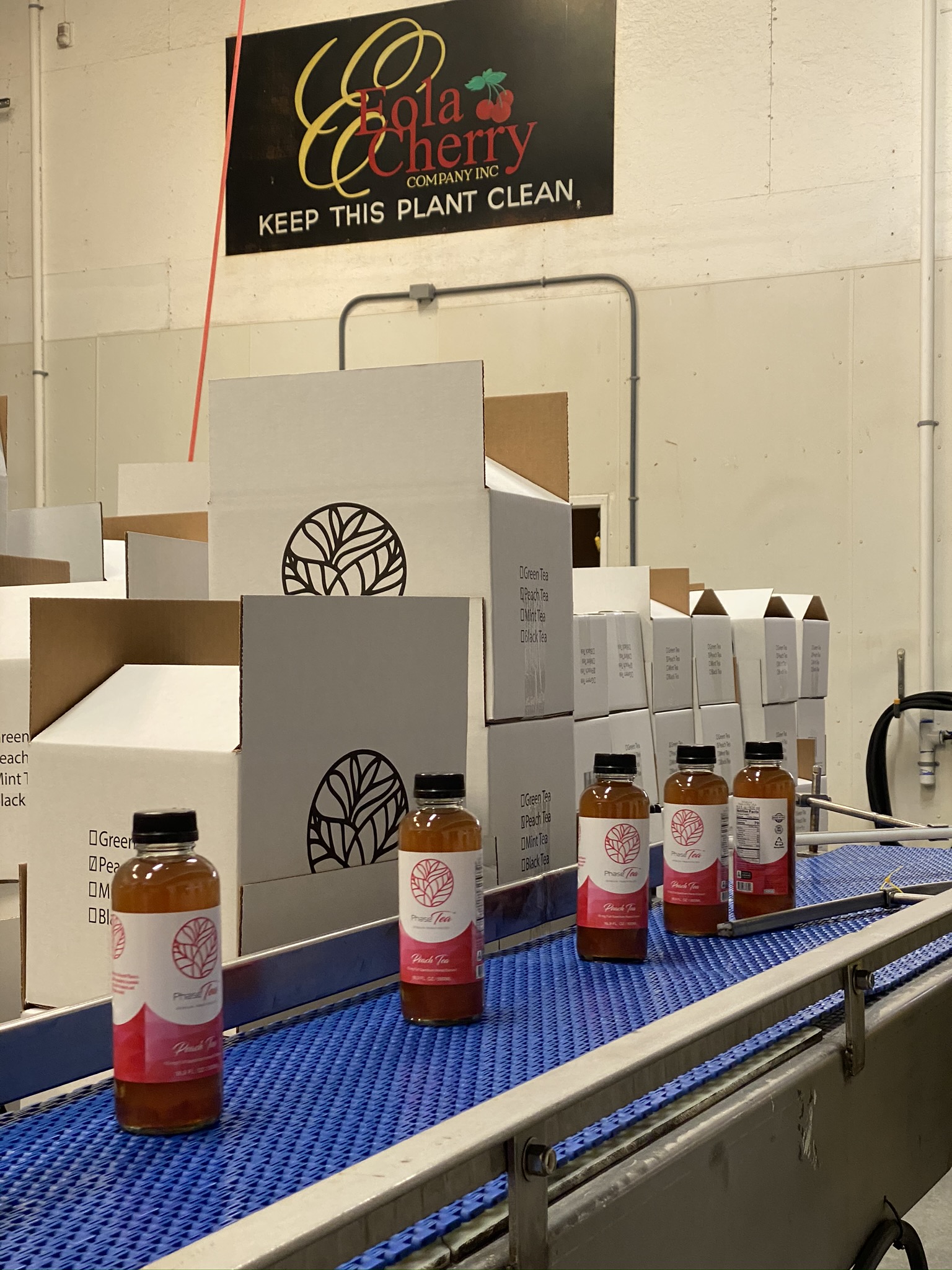 Bottled tea on a manufacturing line